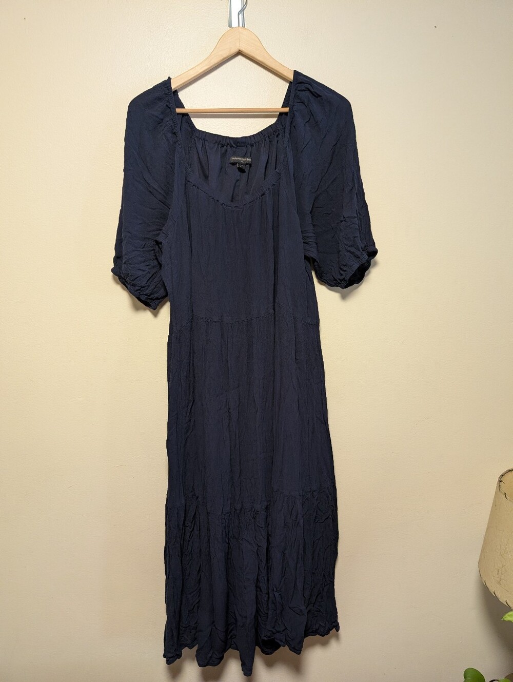 Banana Republic Navy Peasant Maxi Dress Puff Sleeve Large
